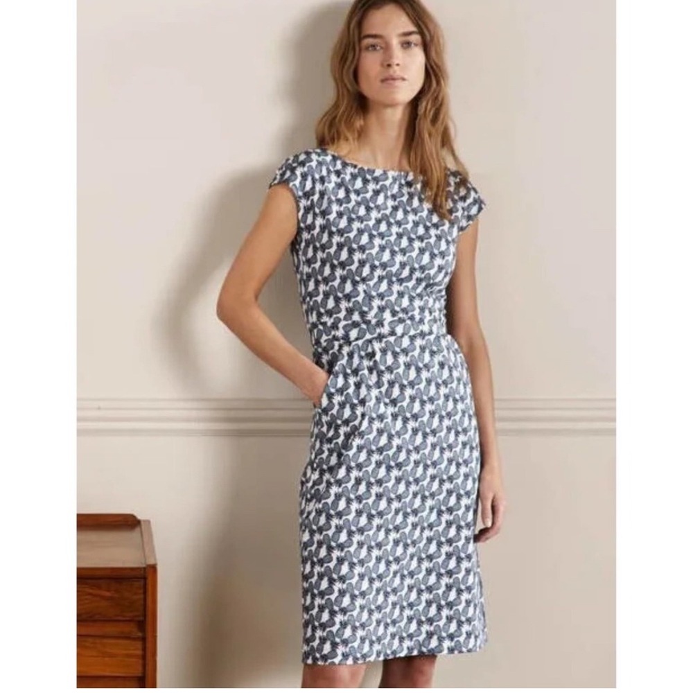 Boden Pineapple Print Cap Sleeve Knit Dress Women‎ US 4R Blue White